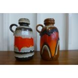 A pair of similar West German Scheurich Keramik fat lava glazed pottery jugs, comprising of two