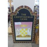 A Chesterfield Arms metal pub sign