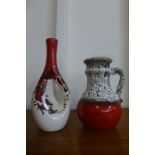 A West German 496-18 Scheurich Keramik fat lava glazed pottery jug and a glazed pottery vase