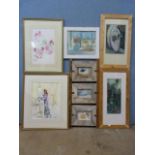 Six assorted Sheila Wood mixed media paintings