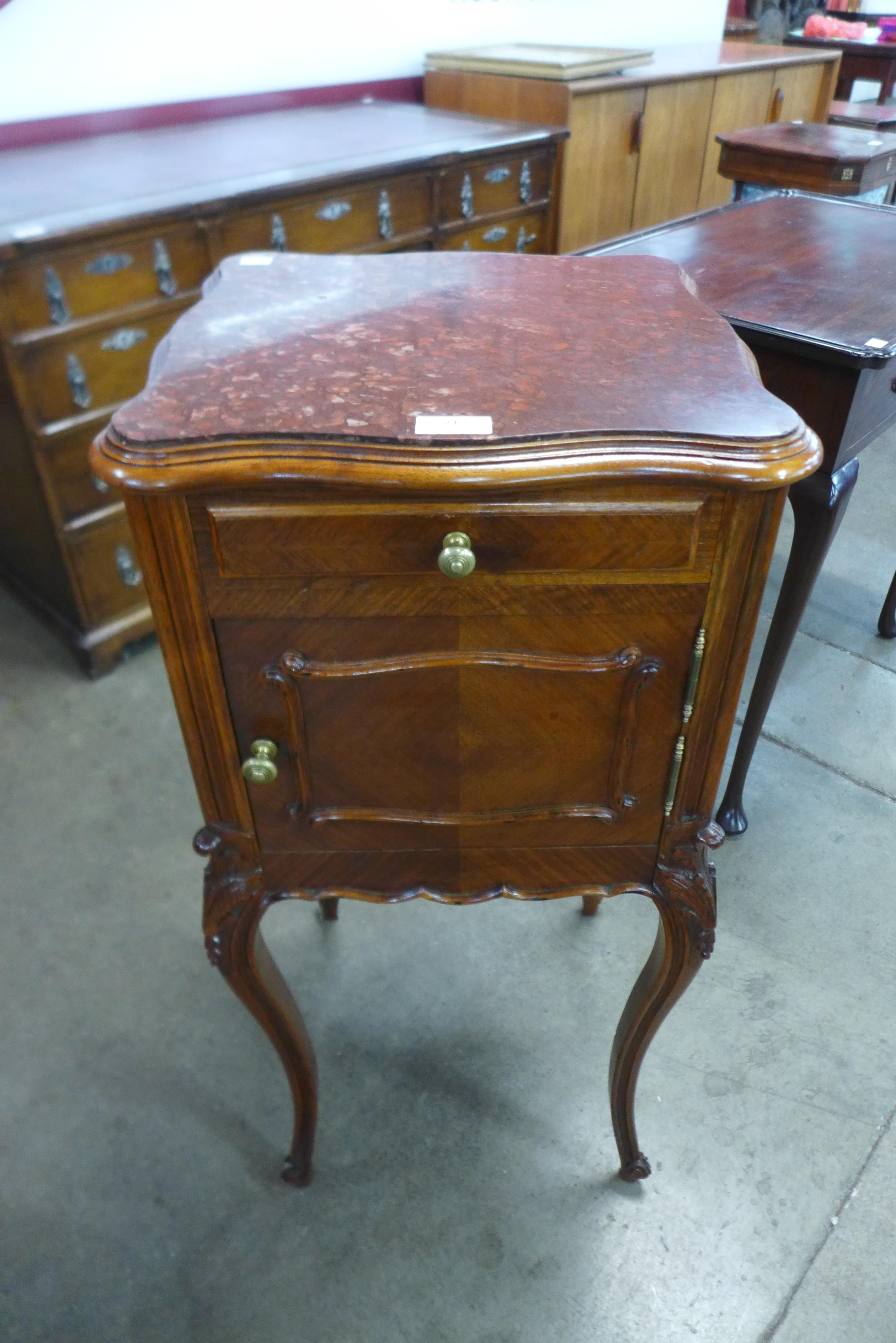 A French mahogany and marble topped table de nuit - Image 2 of 2