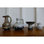 A Ruscha Art funnel head fat lava glazed pottery bowl and three other assorted West German fat