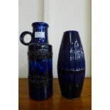 A West German 401-28 Scheurich Keramik blue and black fat lava pottery jug and a West German 586-