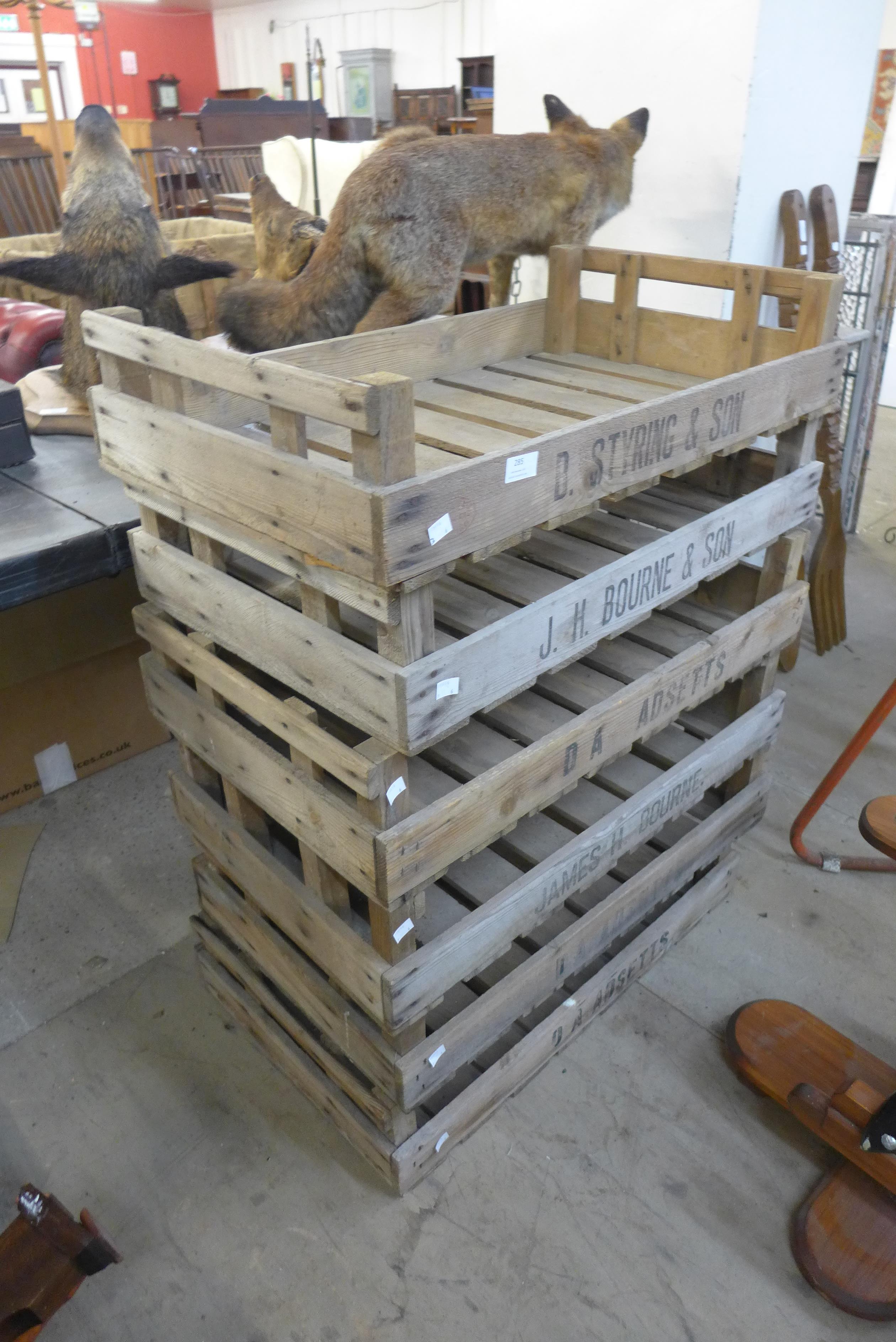 Six pine potato crates