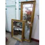 Two gilt framed mirrors and prints