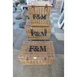 Three Fortnum and Mason wicker baskets