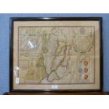 A 17th Century John Speed hand coloured engraved map, The Countie of Nottingham, framed