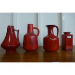 Three West German glazed pottery jugs and a vase