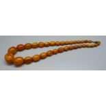 A butterscotch amber necklace, 39g