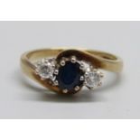 A 9ct gold, sapphire and diamond ring, 2.0g, K