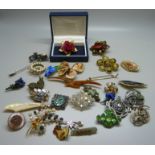 Thirty costume brooches