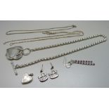 A collection of silver jewellery, 56g