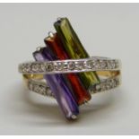 A silver gilt, multi gem designer style ring, N