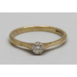 A 9ct gold and diamond solitaire ring, 1.3g, K