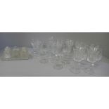 Twenty sherry glasses and a condiment set