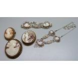 A collection of carved cameo jewellery