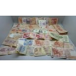 A collection of foreign banknotes, mainly pre Euro, Greek Drachma, Yugoslav Dinar, Cypriot Pounds