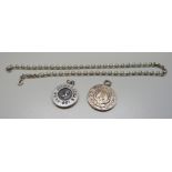 Two silver pendants and a silver chain, 51g