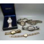 Four Seiko wristwatches, two lady's Rotary wristwatches, one boxed