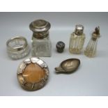 Assorted items of scrap silver including silver rimmed salt and scent bottle