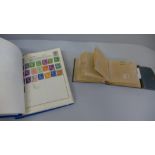 A stamp album containing world stamps and another book of loose stamps