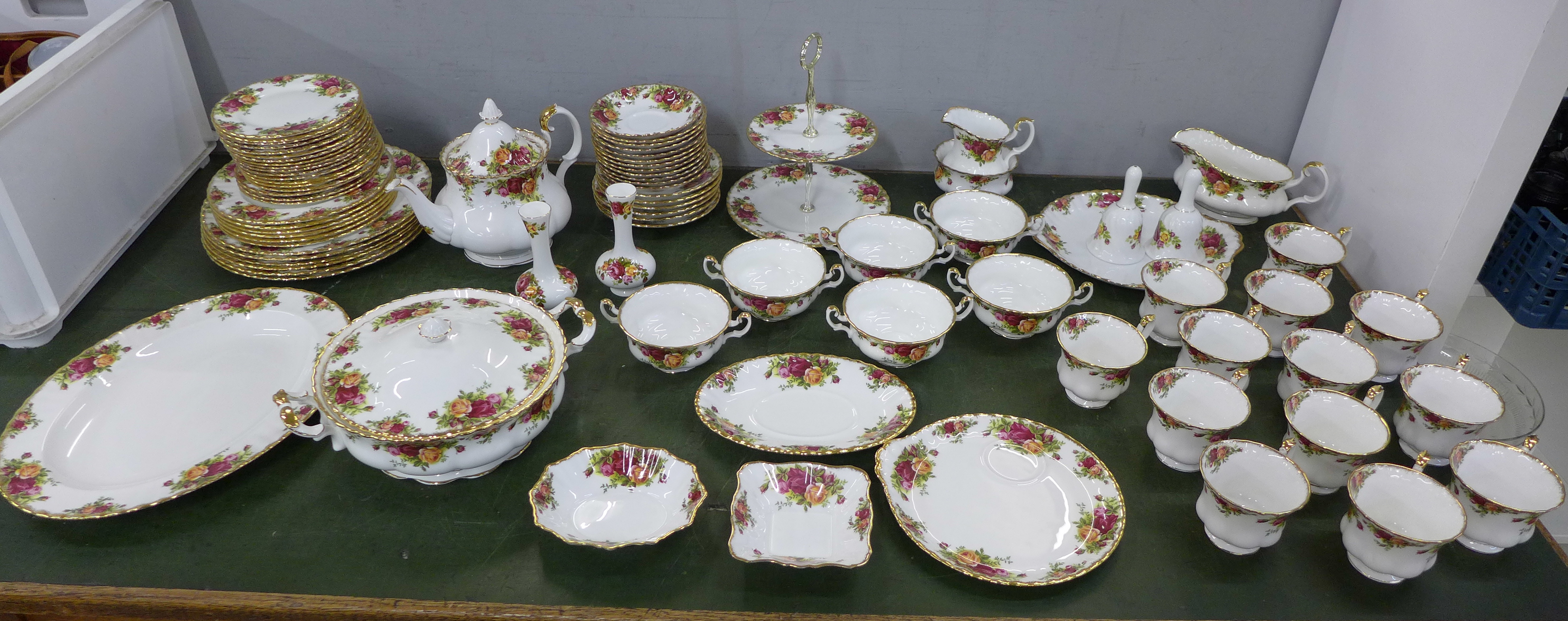 A Royal Albert Old Country Roses dinner service, complete, one plate a/f. Also two rose-pattern