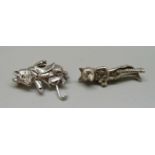 A silver gentleman fox brooch and a silver mouse brooch, 13.7g