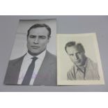 Marlon Brando: a small black and white publicity photo, signed in blue biro and one other photo,