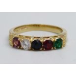 A 9ct gold, multi-colour stone ring, 2.7g, N