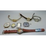 A collection of wristwatches including military style and Emporio Armani