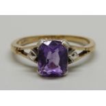 A 9ct gold and amethyst solitaire ring, 2.5g, O