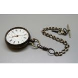 A Waltham silver pocket watch and Albert, lacking glass and second hand