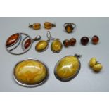 Silver and amber set jewellery