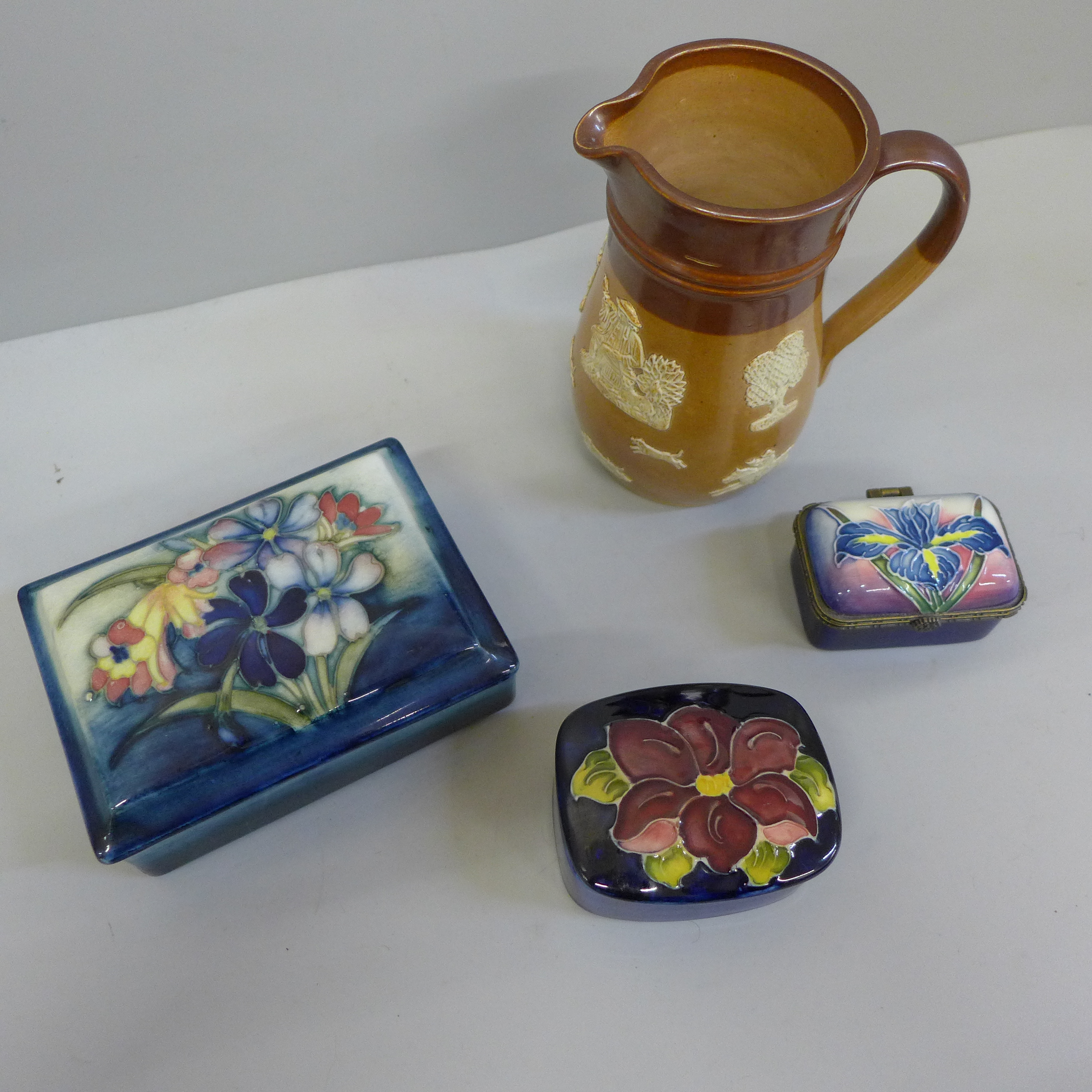 Two Moorcroft pots, the larger one signed W.Moorcroft, an Old Tupton ware pot, and a Royal Doulton - Image 2 of 3