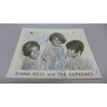 Diana Ross and The Supremes : a small black and white publicity photo of all three members, signed