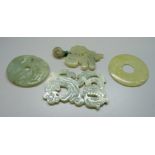 Four carved items of jade