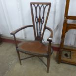 An Edward VII inlaid mahogany open armchair