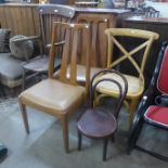 A pair of Nathan teak dining chairs, child's bentwood chair and one other