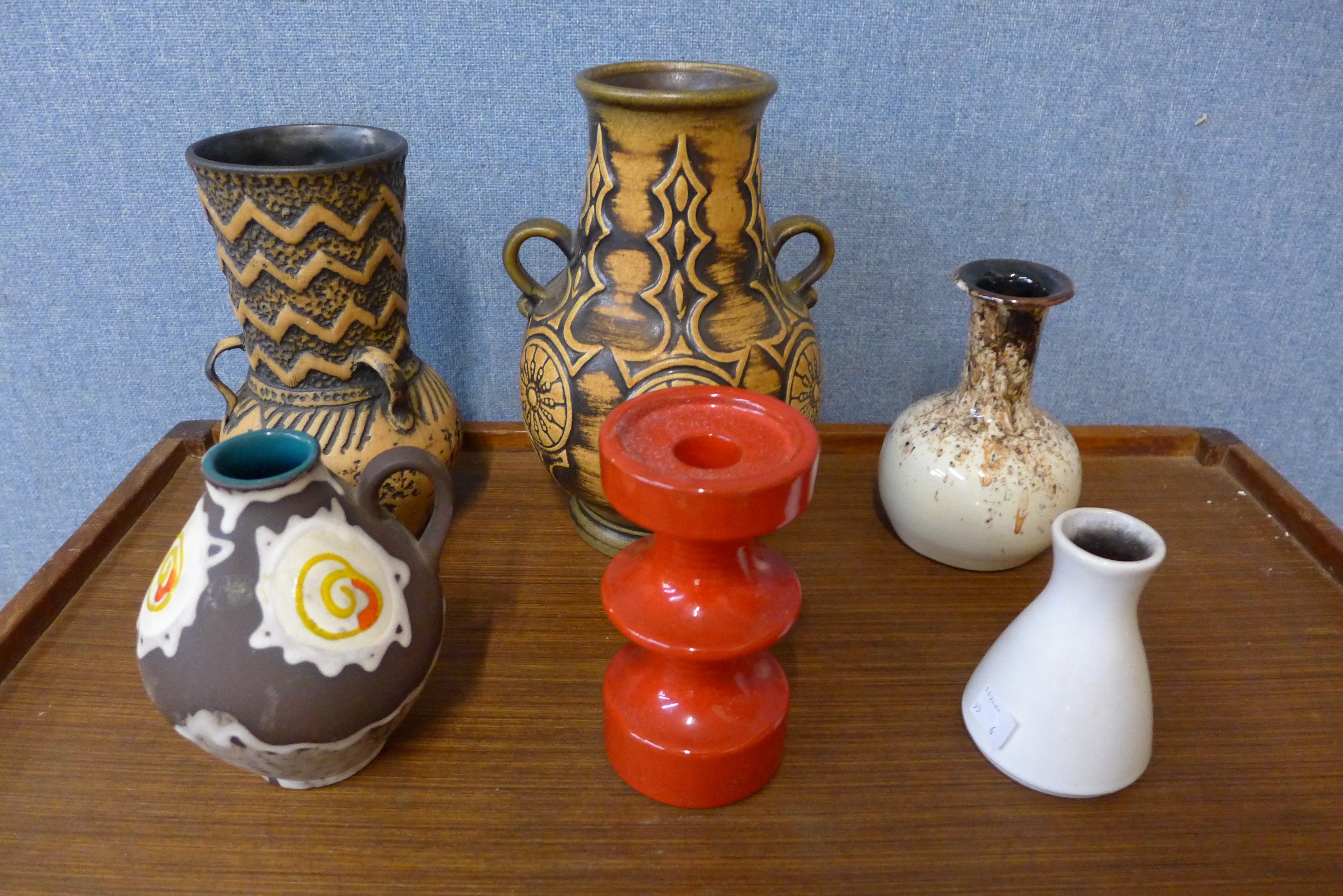 Two West German Jasba vases and four others