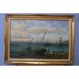 David Short (b. 1940), boats on the Thames, oil on canvas, framed