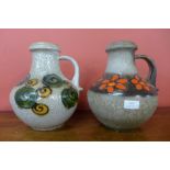 A West German 423-28 Scheurich Keramik floral glazed pottery jug and another