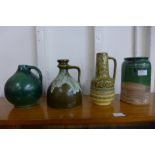A West German 83-20 fat lava Bay Keramik glazed pottery jug, an unmarked Bay Keramik vase and two