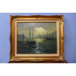 David Short (b. 1940), boats in an estuary, oil on canvas, framed