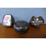 Three small Chinse hand painted lidded pots