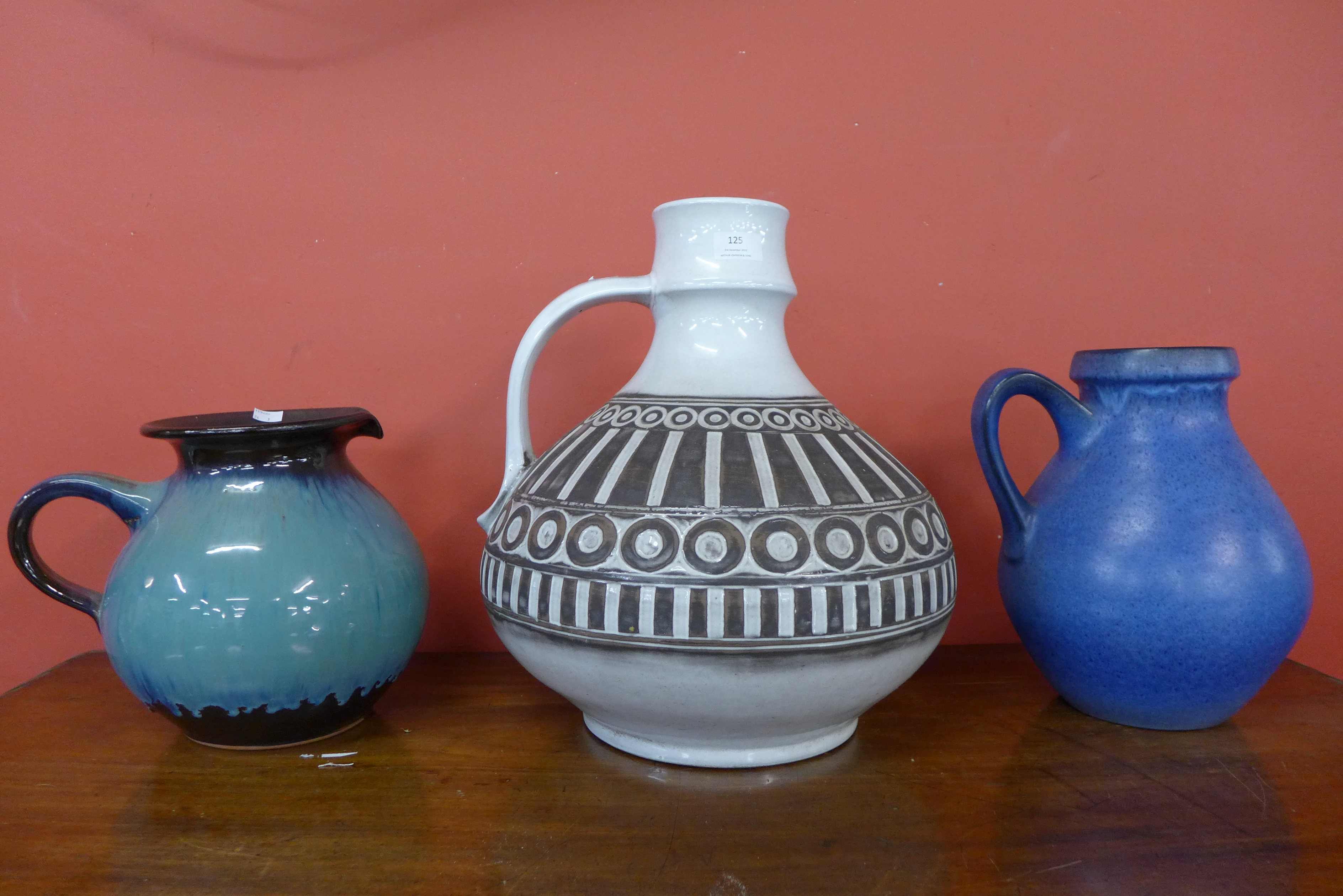 Three West German glazed pottery jugs