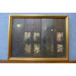 * Hilton, street scene with coaches at night, oil on canvas, framed