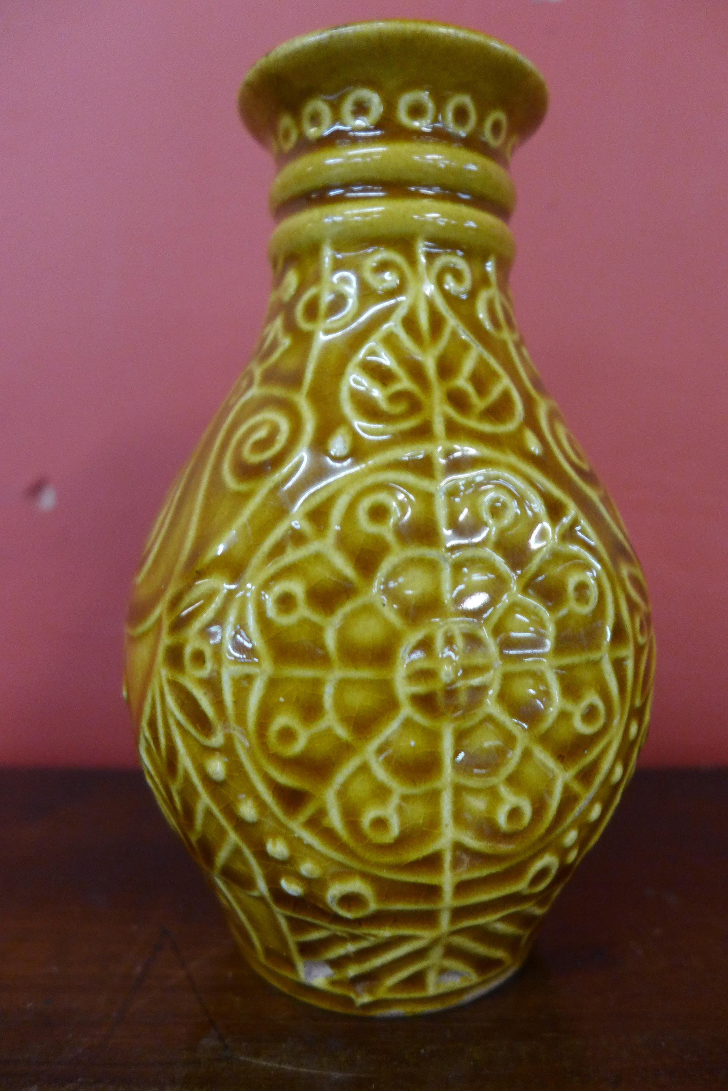 A West German 82-14 relief flower design Bay Keramik glazed vase