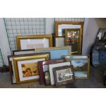 Assorted prints, paintings and a mirror, etc.