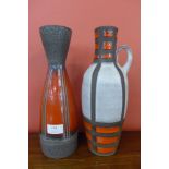 A West German 227-30 fat lava Bay Keramik glazed pottery jug and a 1219-30 fat lava glazed vase