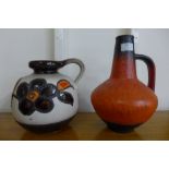 A West German 484-21 fat lava floral glazed pottery jug and one other